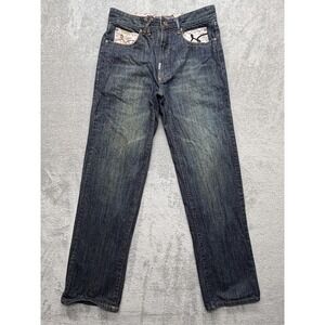 LRG Jeans Mens Measured 33x33 Blue Straight Leg Embroidered Graphic Denim